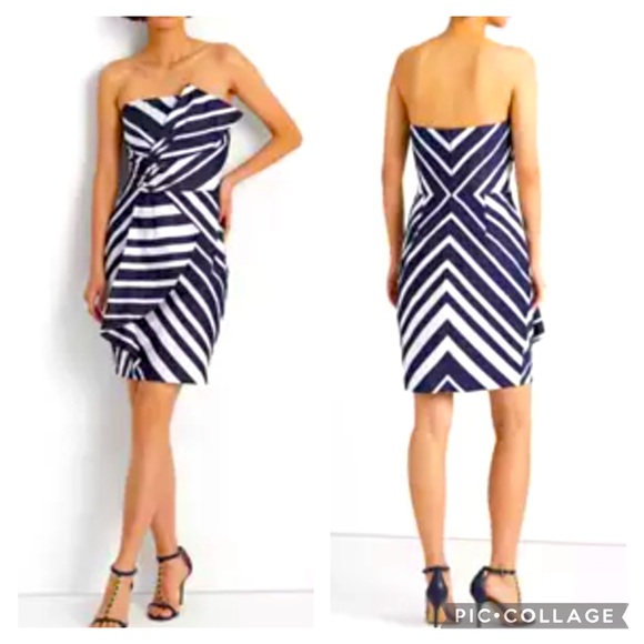 Lauren Ralph Lauren Dresses & Skirts - Ralph Lauren NWT Navy White Taffeta Strapless wedding Guest Cocktail Dress SZ 8
